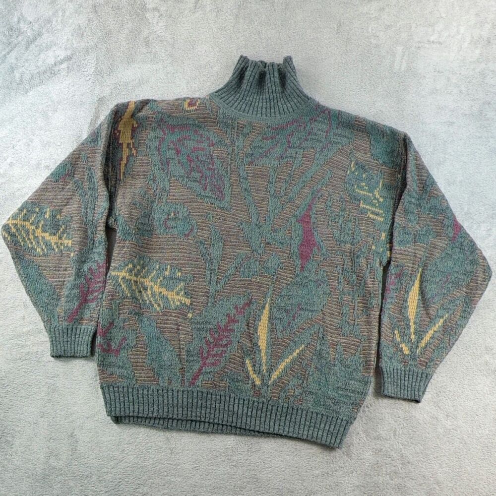 Vintage 90s Cosi Collection Sweater Small Abstract Knit Mock Neck Korea
